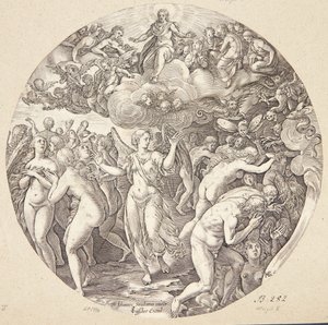 Az üdvözültek és az elkárhozottak elválasztása alkotó: Hendrick Goltzius
