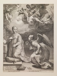 Angyali üdvözlet, „A Szűz életéből” című sorozatból alkotó: Hendrick Goltzius