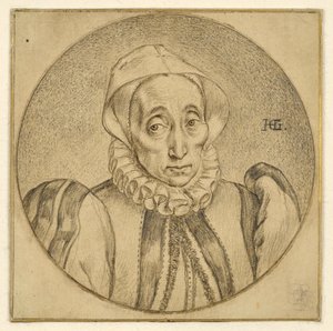 Egy idős hölgy (Agatha Scholiers) mellkép alkotó: Hendrick Goltzius