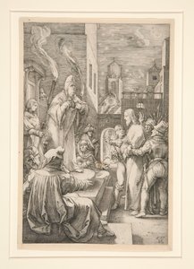 Krisztus Kaifás előtt, 4. tábla a Krisztus szenvedése című sorozatból alkotó: Hendrick Goltzius