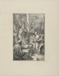 Krisztus Kajafás előtt, negyedik tábla Krisztus szenvedéséből alkotó: Hendrick Goltzius