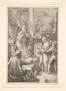 Krisztus Kaifás előtt, a Passióból, 4. 12 metszetből álló sorozatban alkotó: Hendrick Goltzius