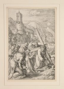 A keresztet hordozó Krisztus, 9. a Passióban, egy 12 metszetből álló sorozat alkotó: Hendrick Goltzius