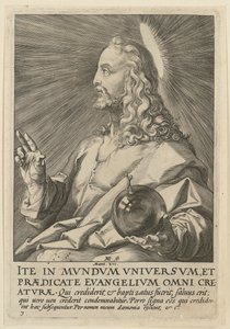 Krisztus mint Salvator Mundi, a „Krisztus, a tizenkét apostol és Pál” sorozat 7. lapja alkotó: Hendrick Goltzius