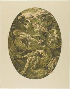 Demogorgon az örökkévalóság barlangjában, egy lemez a Demogorgontól és az istenségektől alkotó: Hendrick Goltzius