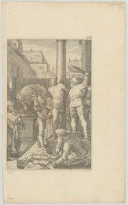 Krisztus megkorbácsolása, a „Passió” sorozat 6. lapja alkotó: Hendrick Goltzius