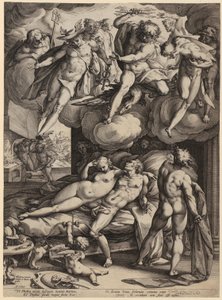 Szent család a gyermek Keresztelő Szent Jánossal, „Szűz Mária élete” című sorozat 6. lapja alkotó: Hendrick Goltzius