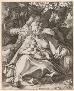 Szent család a cseresznyefa alatt alkotó: Hendrick Goltzius