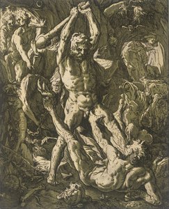 Herkulesz megöli Cacust alkotó: Hendrick Goltzius