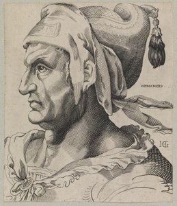 Hippokratész. Egy férfi mellszobra profilban alkotó: Hendrick Goltzius