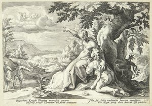 Clymene arra biztatja Phaetont, hogy találja meg Heliost alkotó: Hendrick Goltzius