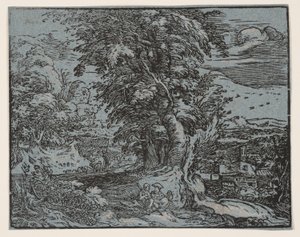 Tájkép egy pásztorpárral alkotó: Hendrick Goltzius