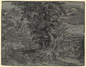 Táj ülő párral és pásztorral, a „Négy kis táj” sorozat 2. lapja alkotó: Hendrick Goltzius