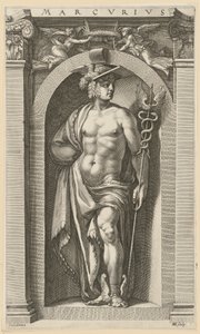 Merkúr, a „Nyolc ókori istenség” sorozat 8. lapja alkotó: Hendrick Goltzius