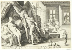 Mercury belép Herse szobájába, miután kővé változtatta Agraulost alkotó: Hendrick Goltzius