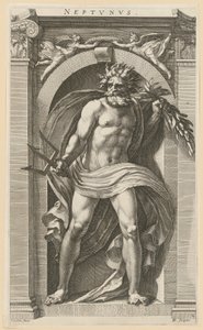 Neptun, a „Nyolc ókori istenség” sorozat 2. lapja alkotó: Hendrick Goltzius