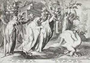Phaethón nővérei nyárfákká, Cygnus pedig hattyúvá változva alkotó: Hendrick Goltzius