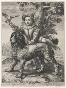 Frederick de Vries és kutyája portréja alkotó: Hendrick Goltzius