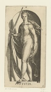 Igazságszolgáltatás Iustitia (cím a tárgyon) A hét erény (sorozat címe) alkotó: Hendrick Goltzius