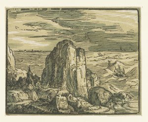 Szikla a tengerparton Négy kis tájkép (sorozat címe) alkotó: Hendrick Goltzius