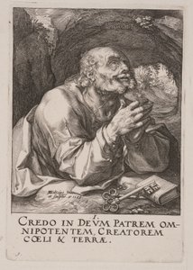 Szent Péter, Krisztustól, az apostoloktól és Szent Páltól a Hitvallással együtt. alkotó: Hendrick Goltzius