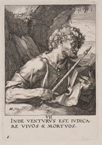 Szent Tamás, Krisztusról, az apostolokról és Szent Pálról a hitvallással együtt. alkotó: Hendrick Goltzius