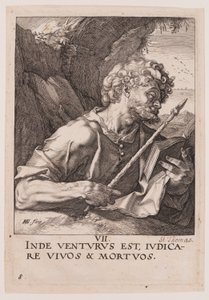 Szent Tamás, Krisztusról, az apostolokról és Szent Pálról a hitvallással együtt. alkotó: Hendrick Goltzius