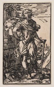 Álló fiatalember bottal alkotó: Hendrick Goltzius
