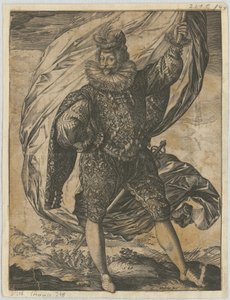 Álló zászlóvivő, fejét balra fordítva alkotó: Hendrick Goltzius