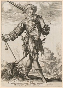 Álló zsoldos muskétával és lándzsával alkotó: Hendrick Goltzius