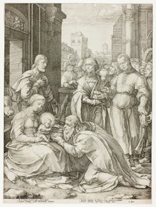 A mágusok imádása, Krisztus születése és korai élete című könyv ötödik táblája alkotó: Hendrick Goltzius