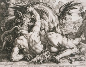 A sárkány felfalja Kadmosz társait alkotó: Hendrick Goltzius