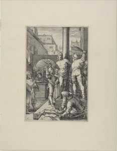 A korbácsolás, hatodik tábla Krisztus szenvedéséből alkotó: Hendrick Goltzius