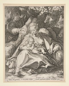 A Szent Család a cseresznyefa alatt/ Pihenjen az Egyiptomba tartó repülésen a cseresznyefa alatt alkotó: Hendrick Goltzius