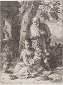 A Szent Család Keresztelő János csecsemővel, hatodik tábla Krisztus születése és korai élete című könyvből alkotó: Hendrick Goltzius