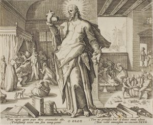 Az Istennek tartott orvos, az egyik tábla az orvosi hivatás allegóriáiból. alkotó: Hendrick Goltzius