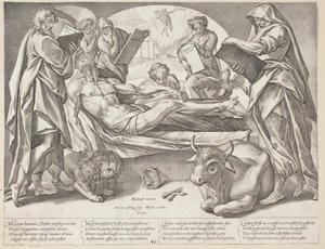 A halott Krisztus és a négy evangélista alkotó: Hendrick Goltzius