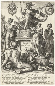 Címnyomat a The Roman Heroes nyomtatványsorozathoz Roma (cím a tárgyon) A római hősök (sorozat címe) alkotó: Hendrick Goltzius
