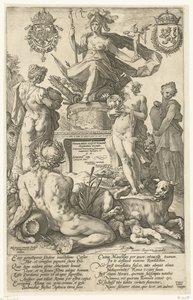 Címnyomat a The Roman Heroes nyomtatványsorozathoz Roma (cím a tárgyon) A római hősök (sorozat címe) alkotó: Hendrick Goltzius