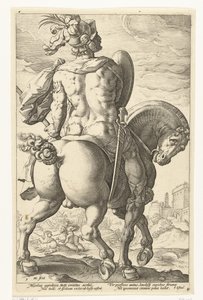 Titus Manlius lóháton A római hősök (sorozat címe) alkotó: Hendrick Goltzius