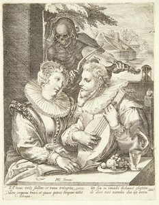 Halál által meglátogatott fiatal pár alkotó: Hendrick Goltzius