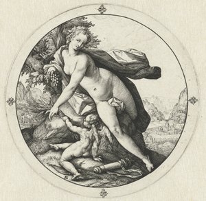 Vénusz és Ámor A Vénusz megfagy Ceres és Bacchus nélkül (cím a tárgyon) alkotó: Hendrick Goltzius