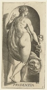 Vigyázat Prudentia (cím a tárgyon) A hét erény (sorozat címe) alkotó: Hendrick Goltzius