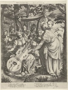 Concert van de muzen op de Parnassus A múzsák irodái (cím a tárgyon)
