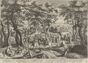 Keresztelő János prédikál a tömegnek alkotó: Hendrick Hondius (I)