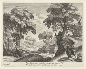 Táj egy farmer házaspárral az országúton alkotó: Hendrick Hondius (I)