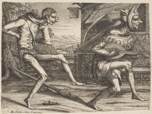 Két bolond táncol a karnevál két és három bolondjából, 1642. alkotó: Hendrick Hondius I