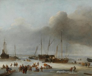 Korcsolyázás Amszterdam keleti dokkjain, a 17. század második felében. alkotó: Hendrick Jacobsz. Dubbels