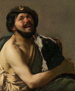 Egy nevető bravó Diogenész kutyájával, 1628.