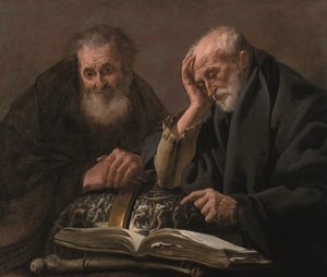 Démokritosz és Hérakleitosz, Kr. e. 1619-20 (olaj, vászon)